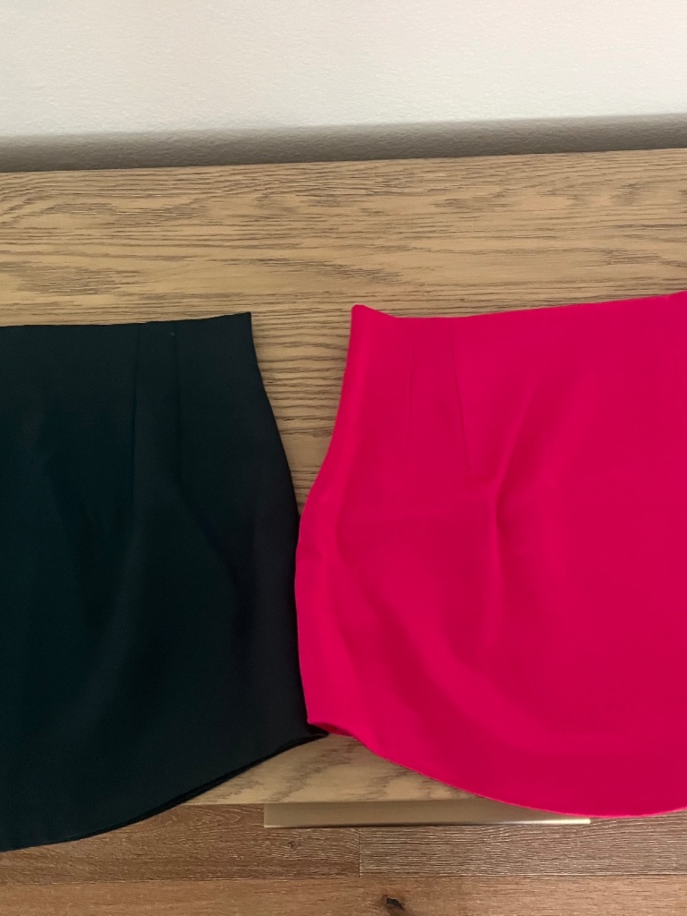 Lot of 2 Zara satin mini skirts pink and dark teal sz m